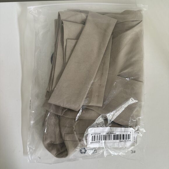 Women's Button Decor Belt Rolled Hem Dress Shorts Light Brown - M (6) - Picture 4 of 5